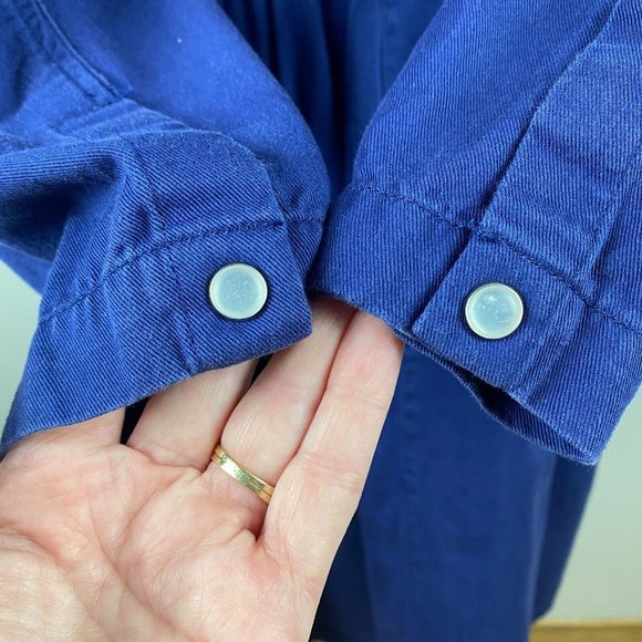 Gitano Dress Large Navy Blue Pearl Snap Denim Western Long Sleeve A-Line Vintage - Picture 7 of 10